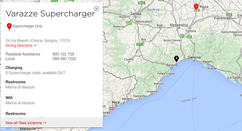 Tesla Supercharger di Varazze a Savona